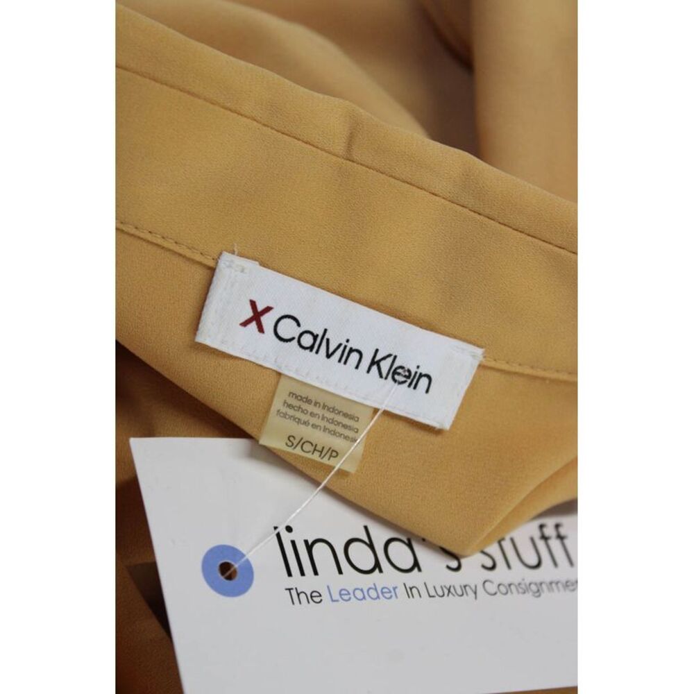 Calvin Klein Women Solid Yellow Collared Long Sleeve Button-Up Top Size S - Picture 4 of 6